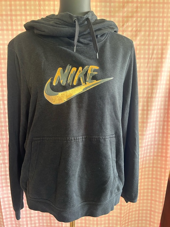 Nike Tops - Nike Black Hoodie with Gold and Silver Logo